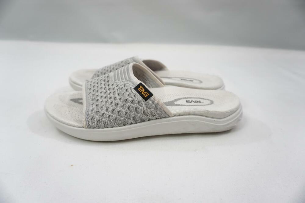TEVA TERRA-FLOW 2 KNIT 1092190 WOMEN 5 USED FABRIC WHITE/GRAY SLIDES/FLIP FLOPS